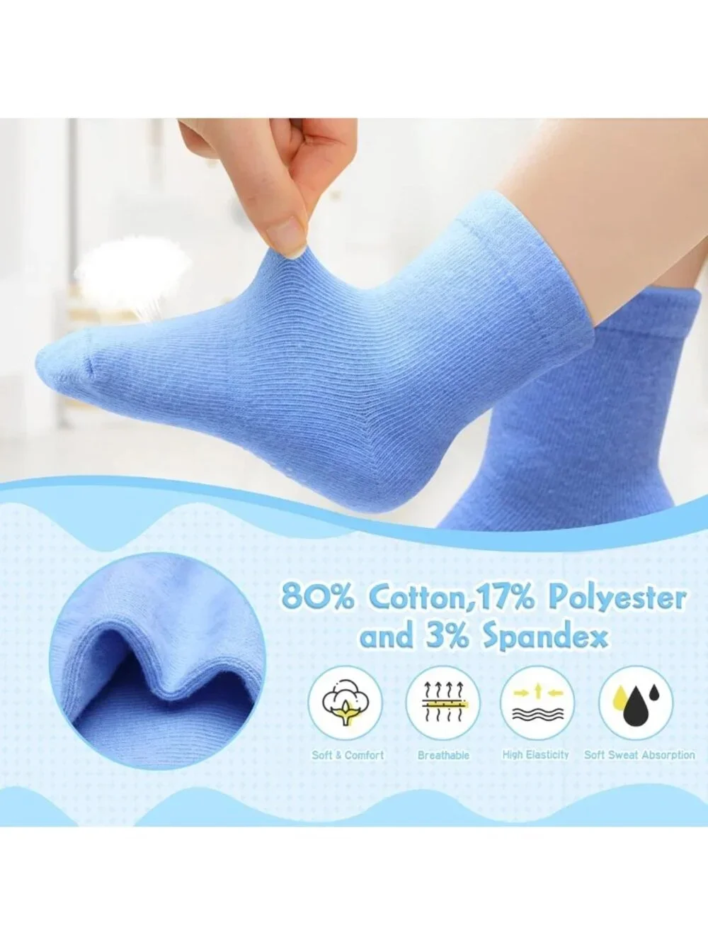 12 Pack Non-Slip Toddler Baby Socks with Grips for Kids 1-7 Years - Colorful